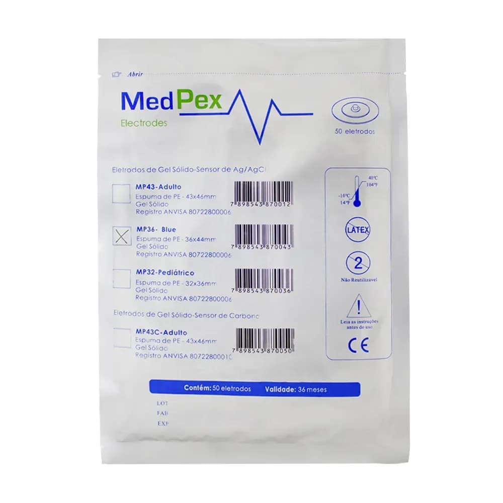 ELETRODO MP-36 BLUE 36X44MM C/50UN MEDPEX