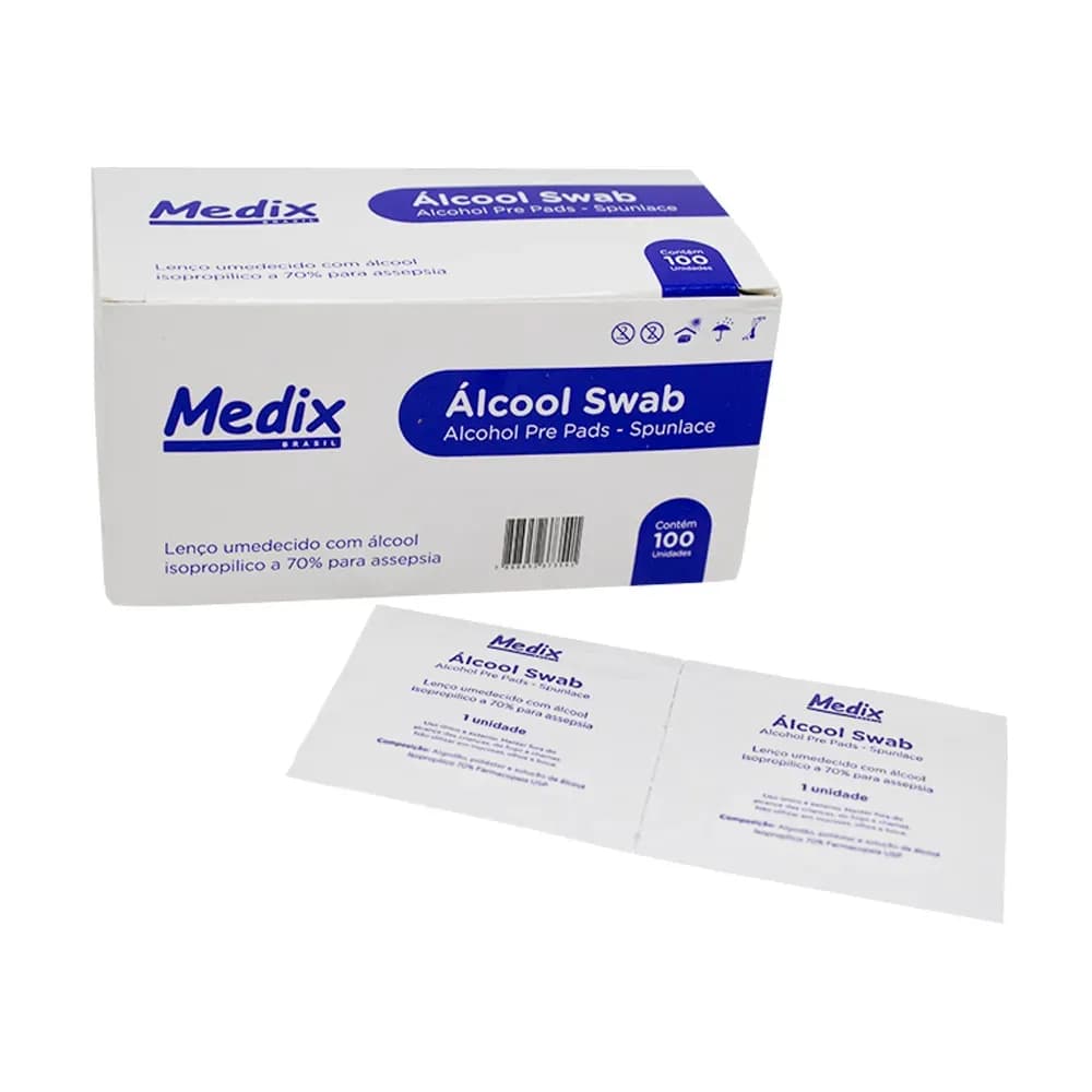 LENÇO UMEDECIDO COM ÁLCOOL 70% ISOPOPILICO SWAB 100UN MEDIX