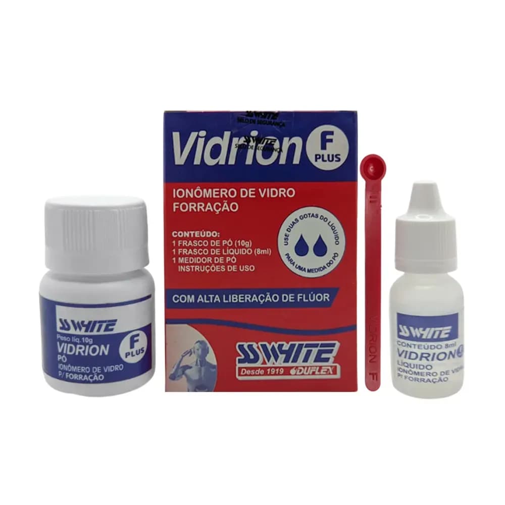 FORRAÇÃO IONÔMETRO DE VIDRO PÓ 10G + LÍQUIDO 8ML VIDRION F PLUS SSWHITE