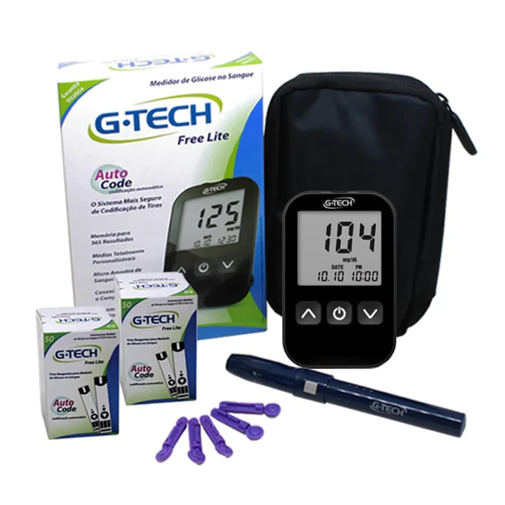 KIT MEDIDOR DE GLICOSE FREE LITE COM 100 TIRAS G-TECH