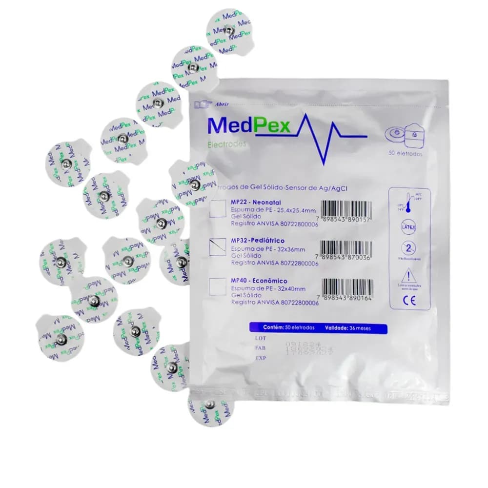 ELETRODO ECG MP32 SENSOR DE PRATA AG/AGCI PEDIÁTRICO 50UN MEDPEX