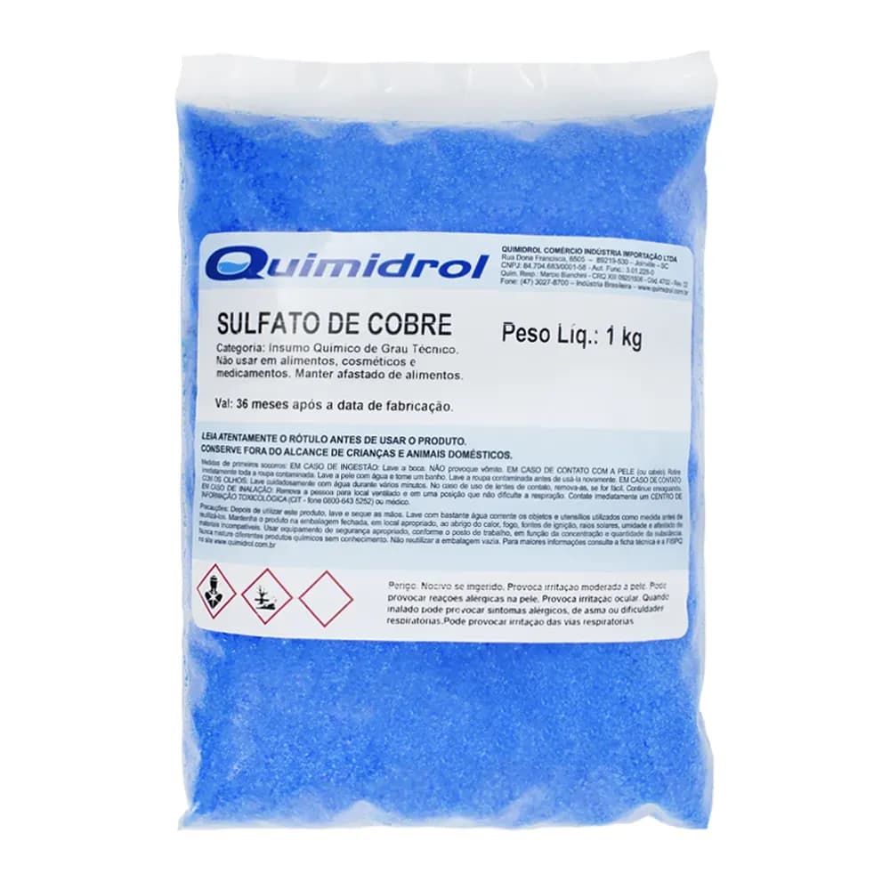 SULFATO DE COBRE 1KG EM PÓ CRISTALINO AZUL QUIMIDROL