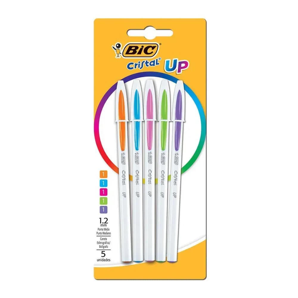 KIT CANETA ESFEROGRÁFICA COM 5 CORES PONTA 1,2MM BIC CRISTAL