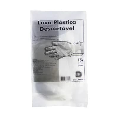 LUVA PLÁSTICA DESCARTÁVEL NÃO ESTÉRIL COM 100UN DESCARPACK