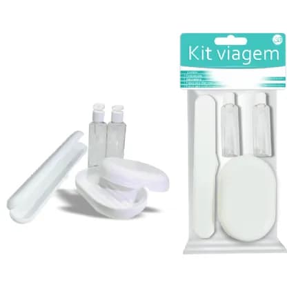 Kit Viagem Porta Escova, Saboneteira, FR Shampoo e Condicionador