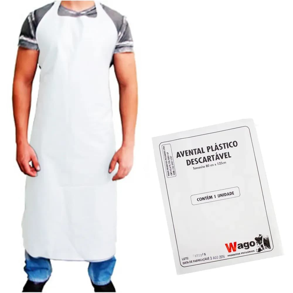 AVENTAL PLÁSTICO DESCARTÁVEL WAGO 80X135CM A UNIDADE