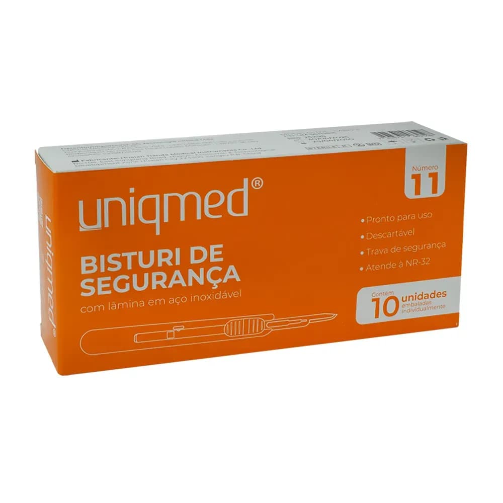 BISTURI DESCARTÁVEL COM DISP SEGURANÇA CABO 3 C/10UN UNIQMED