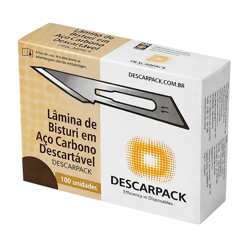 LÂMINA DE BISTURI AÇO CARBONO DESCARTÁVEL C/100UN DESCARPACK