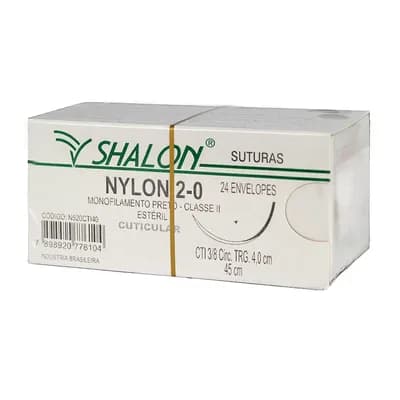 FIO SUTURA NYLON PRETO CUTICULAR TAM 2-0 45CM C/24UN SHALON