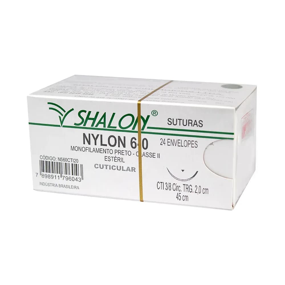 FIO SUTURA NYLON PRETO CUTICULAR TAM 6-0 45CM C/24UN SHALON