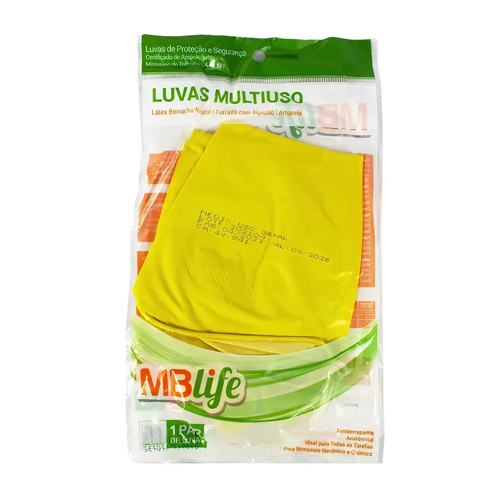LUVA DE LÁTEX AMARELA MULTIÚSO PARA LIMPEZA EM GERAL MBLIFE