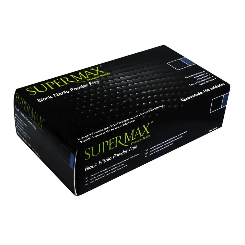 LUVA NITRÍLICA NÃO-CIRÚRGICA SEM PÓ PRETA C/100UN SUPERMAX