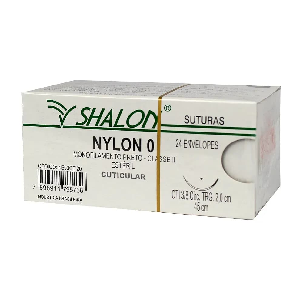 FIO SUTURA NYLON PRETO CUTICULAR TAM 0 45CM C/24UN SHALON