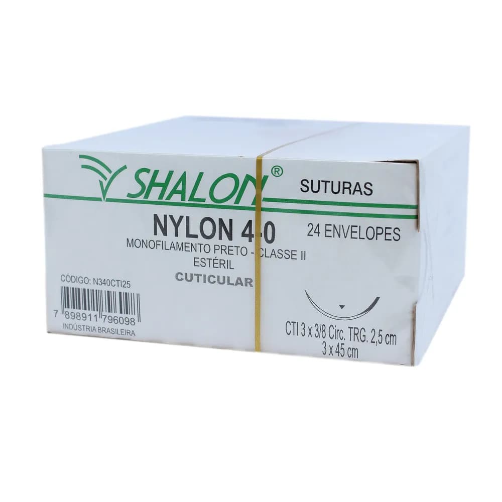 FIO SUTURA NYLON PRETO CUTICULAR TAM 3X45CM C/24UN SHALON