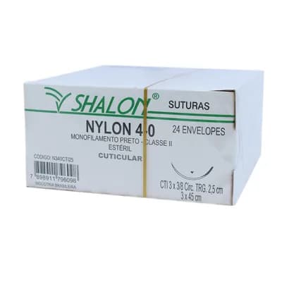 FIO SUTURA NYLON PRETO CUTICULAR TAM 3X45CM C/24UN SHALON
