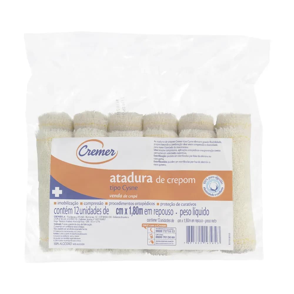 ATADURA DE CREPOM CYSNE 13 FIOS COM 12 ROLOS 1,8M CREMER