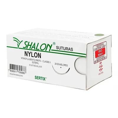 Fio de Sutura Nylon Preto 4-0 (Com Agulha) 24 Unidades - Shalon