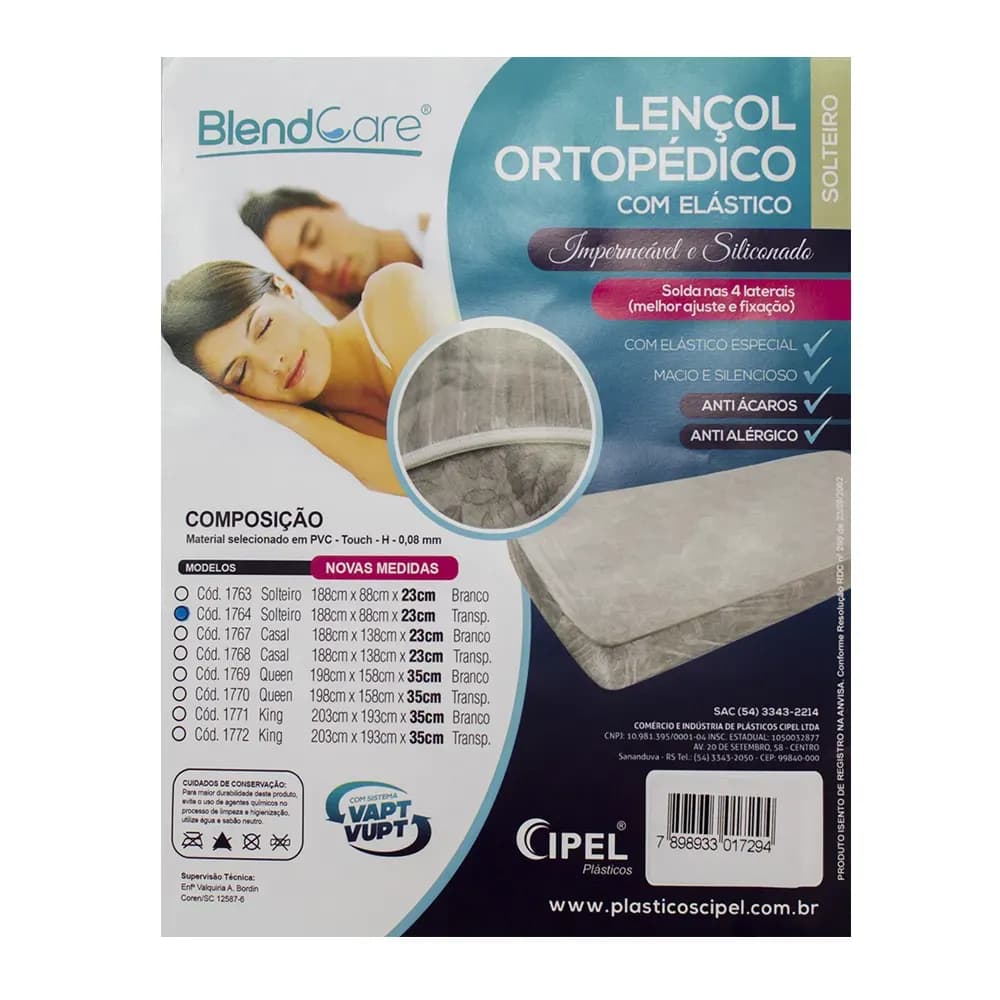 LENÇOL ORTOPÉDICO C/ELÁSTICO TRANSPARENTE BLENDCARE