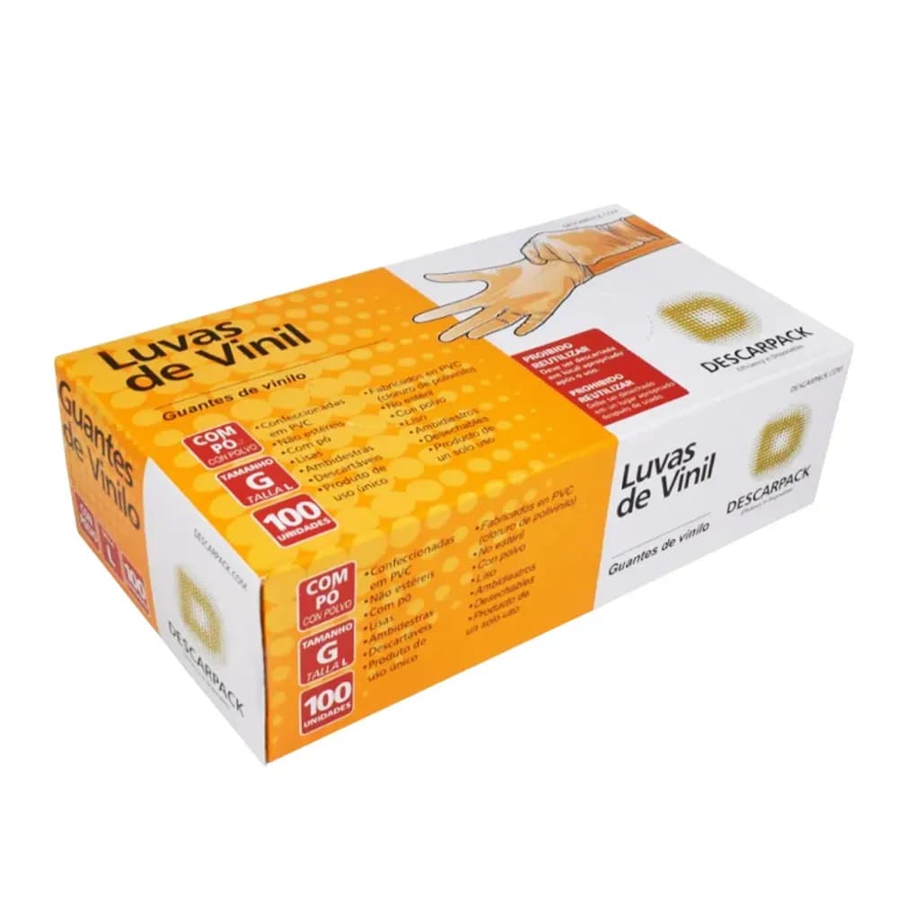 LUVA DE VINIL COM PÓ BIOABSORVIVEL 100UN DESCARPACK
