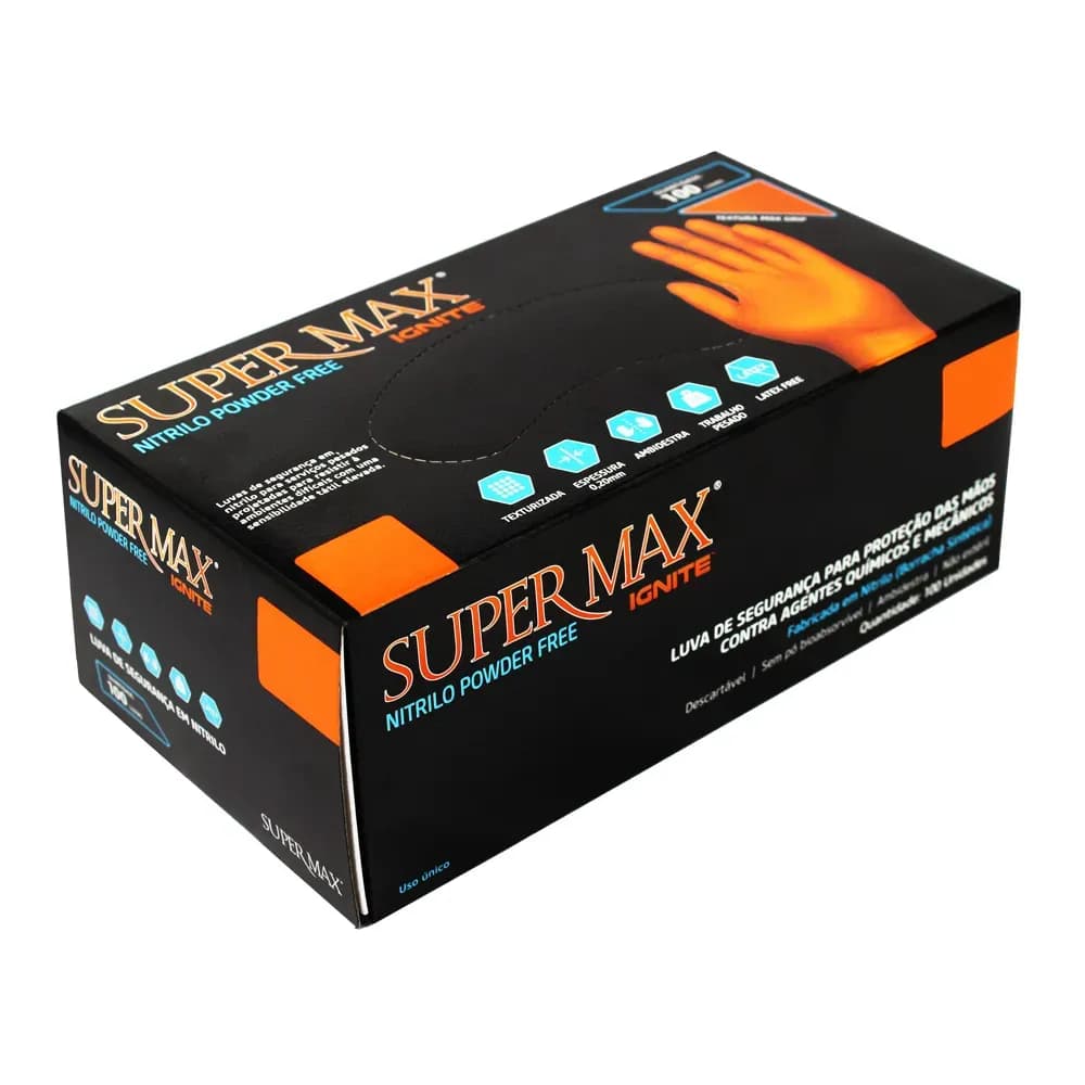 LUVA NITRÍLICA NÃO-CIRÚRGICA SEM PÓ IGNITE SUPERMAX