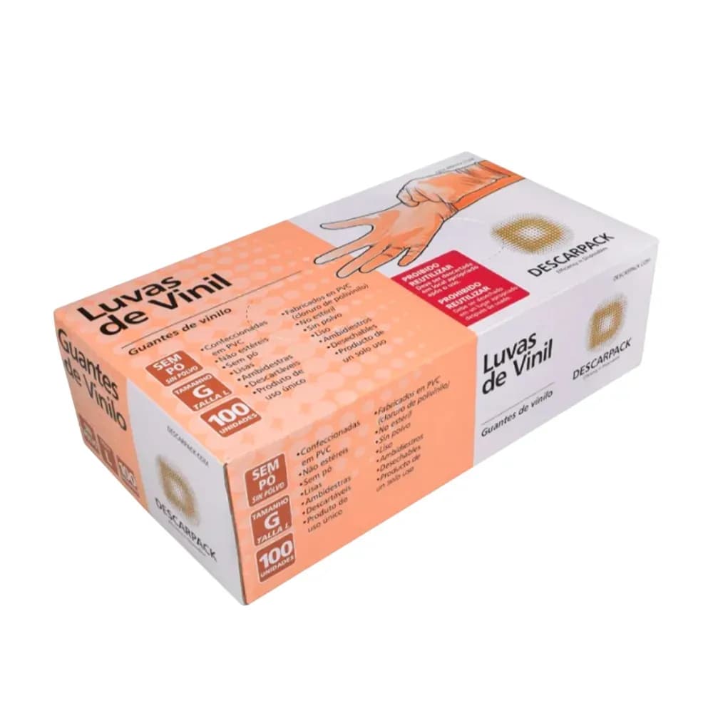 LUVA DE VINIL SEM PÓ ATÓXICA C/100UN DESCARPACK