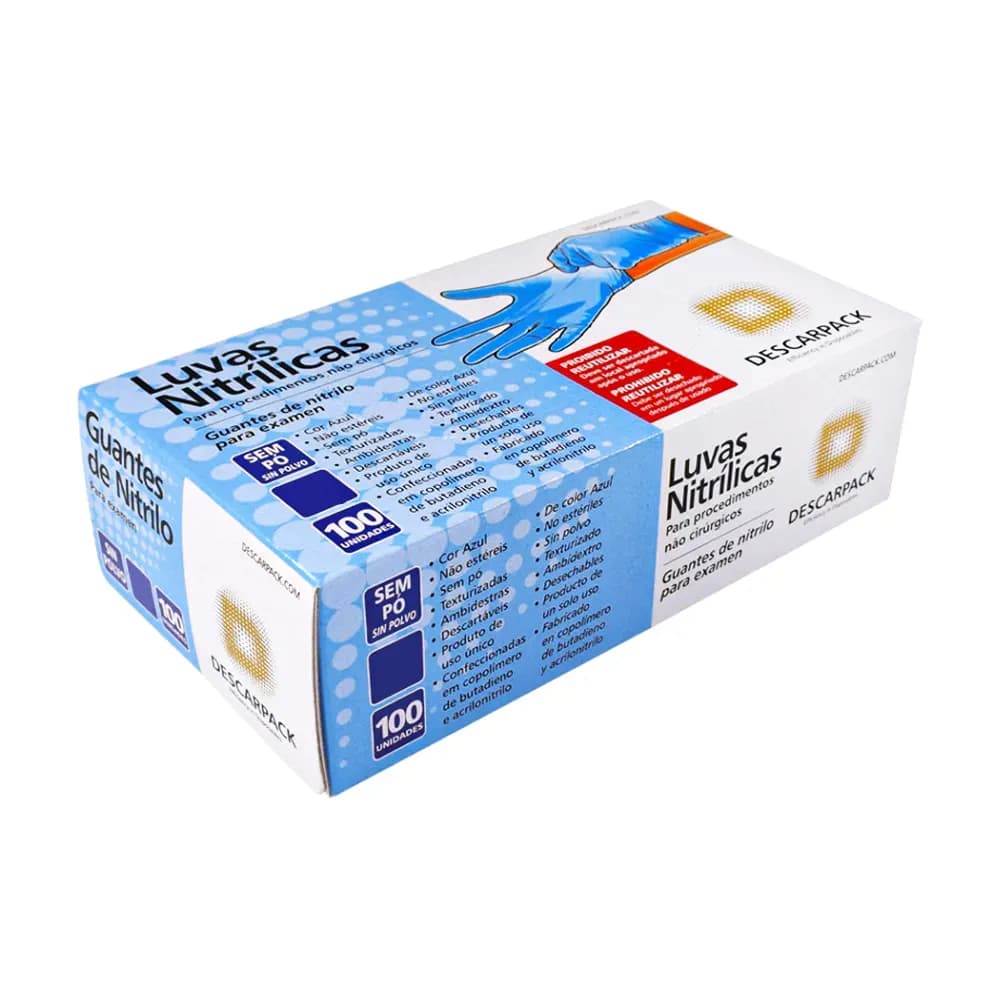 LUVA NITRÍLICA AZUL SEM PÓ C/100UN DESCARPACK