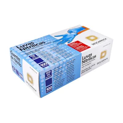 LUVA NITRÍLICA AZUL SEM PÓ C/100UN DESCARPACK