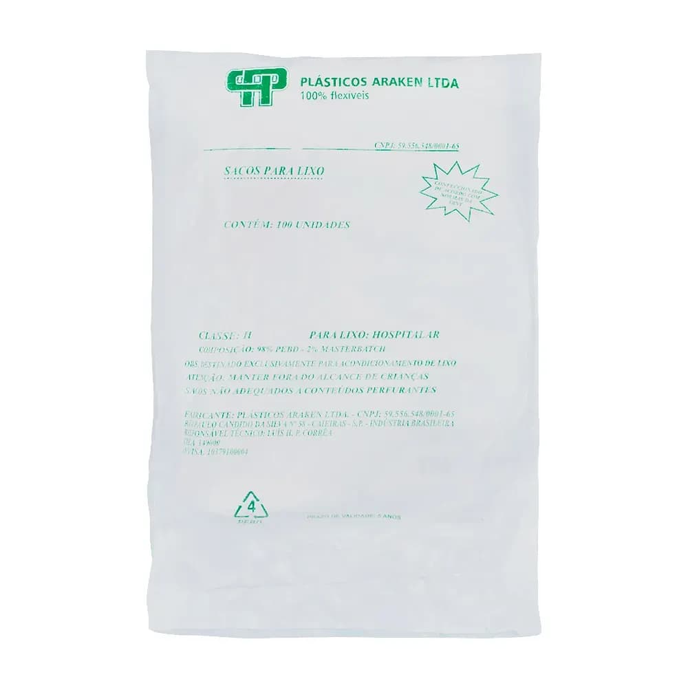 SACO DE LIXO HOSPITALAR BRANCO C/100UN ARAKEN