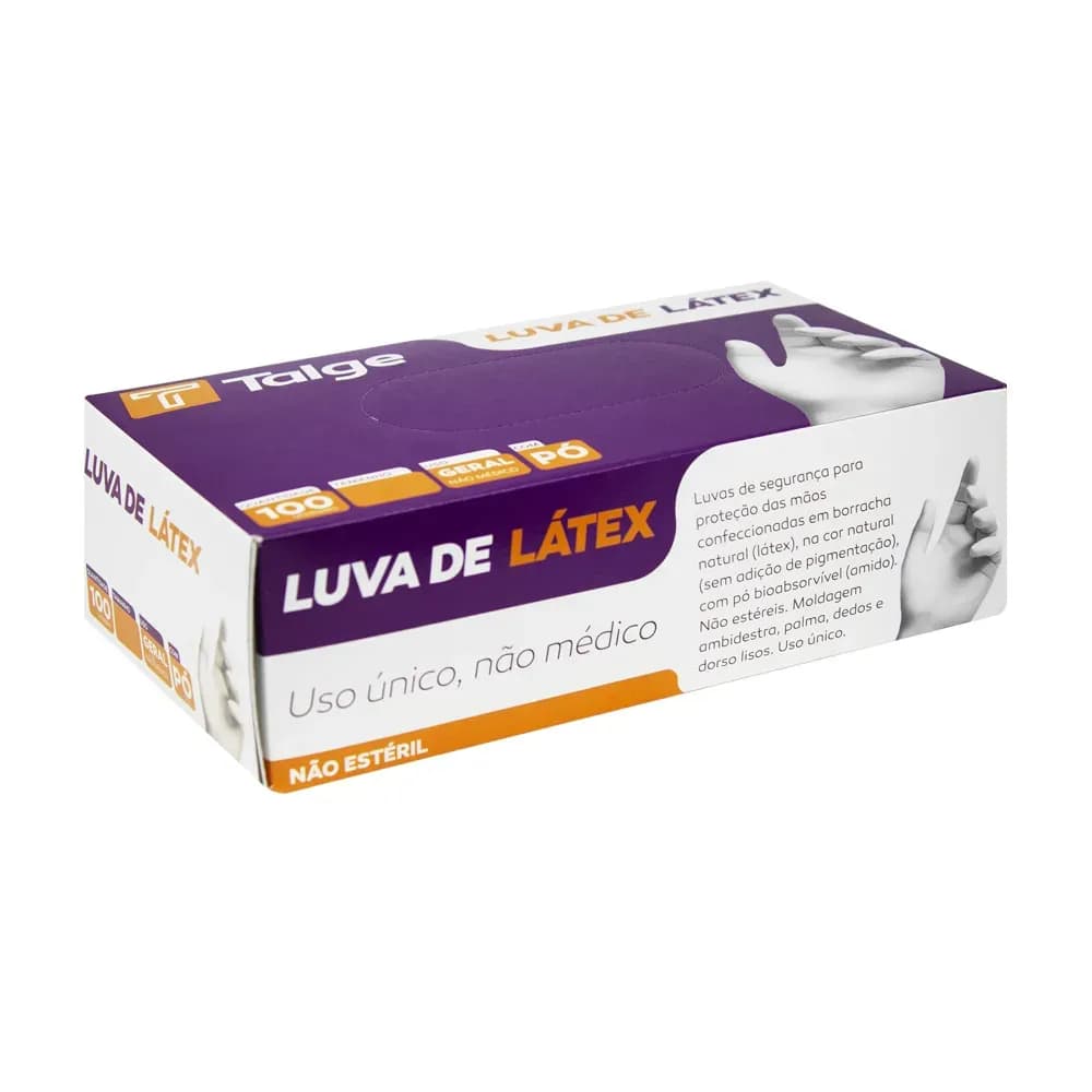 LUVA DE LÁTEX COM PÓ CAIXA COM 100UN TALGE