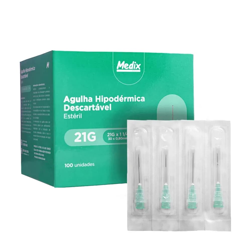 AGULHA HIPODÉRMICA DESCARTÁVEL ESTÉRIL 100 UNIDADES MEDIX