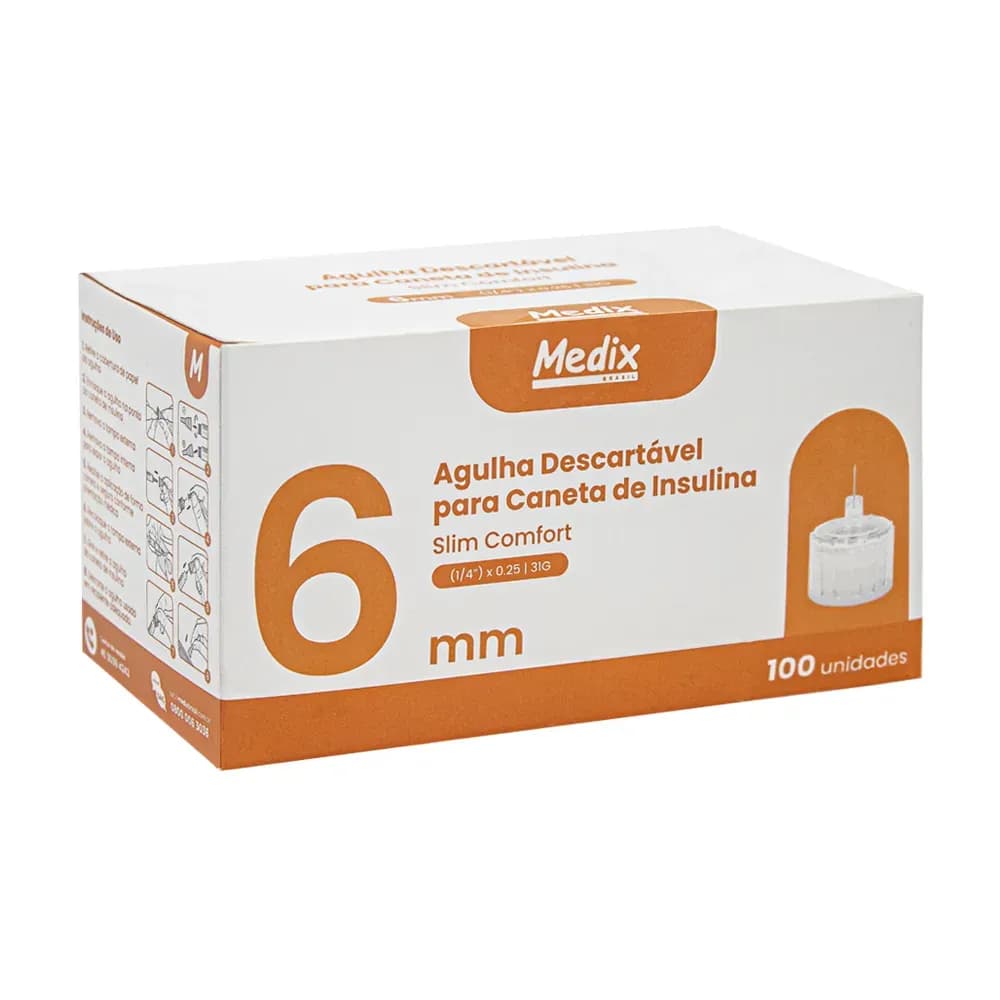 AGULHA PARA CANETA DE INSULINA SLIM CONFORT 100UN MEDIX