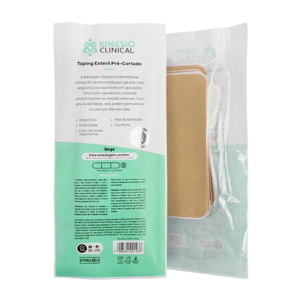 BANDAGEM ELÁSTICA TAPING PRÉ-CORTADO BEGE KINESIOCLINICAL KINESIO