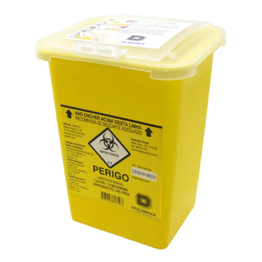 COLETOR RESÍDUOS PERFUROCORTANTE POLIETILENO AMARELO DESCARPACK