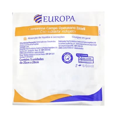 COMPRESSA CAMPO OPERATÓRIO ESTÉRIL COM 5 UNIDADES EUROPA