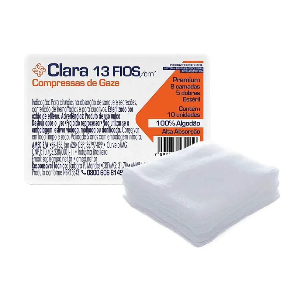 COMPRESSA DE GAZE ESTÉRIL CLARA 13 FIOS 10UN AMED