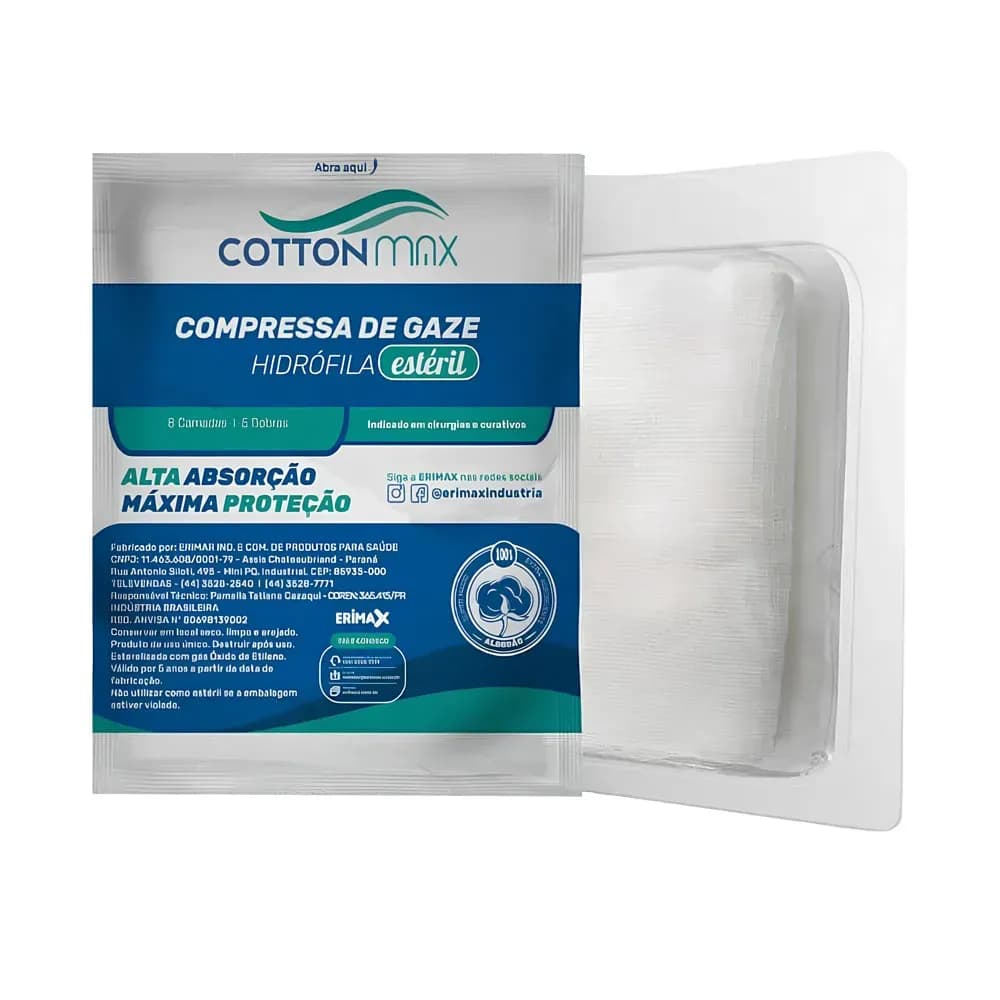 COMPRESSA DE GAZE HIDRÓFILA ESTÉRIL 10X10CM 10UN ERIMAX