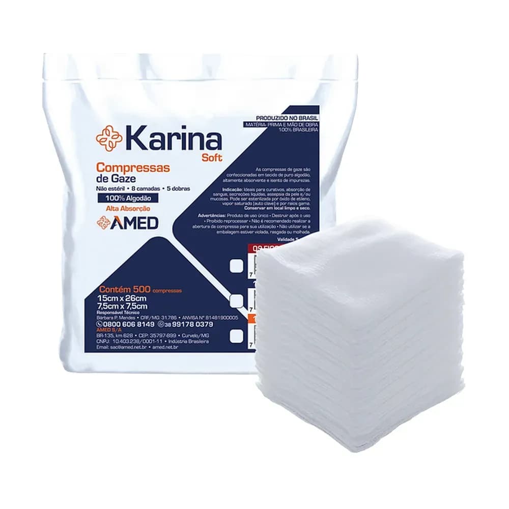 COMPRESSA DE GAZE KARINA 7,5X7,5CM NÃO ESTÉRIL 500UN AMED