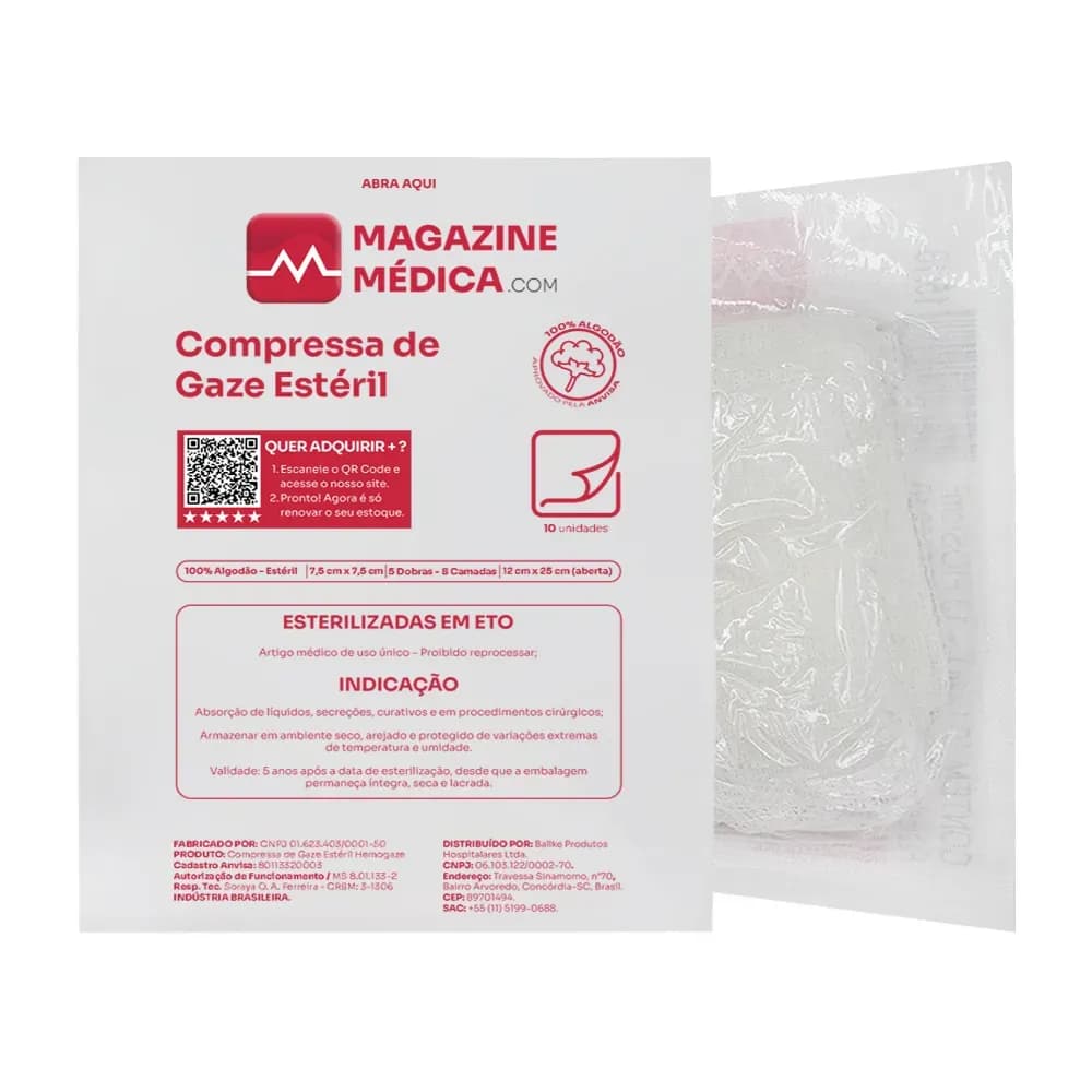 COMPRESSA GAZE ESTÉRIL 7,5X7,5CM 10UN