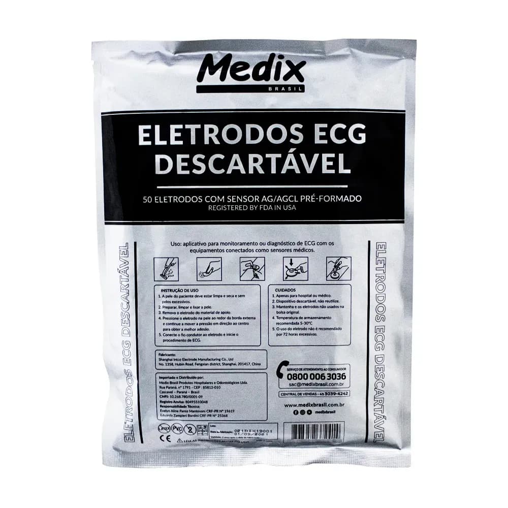 ELETRODO ECG DESCARTÁVEL COM SENSOR DE PRATA 50UN MEDIX