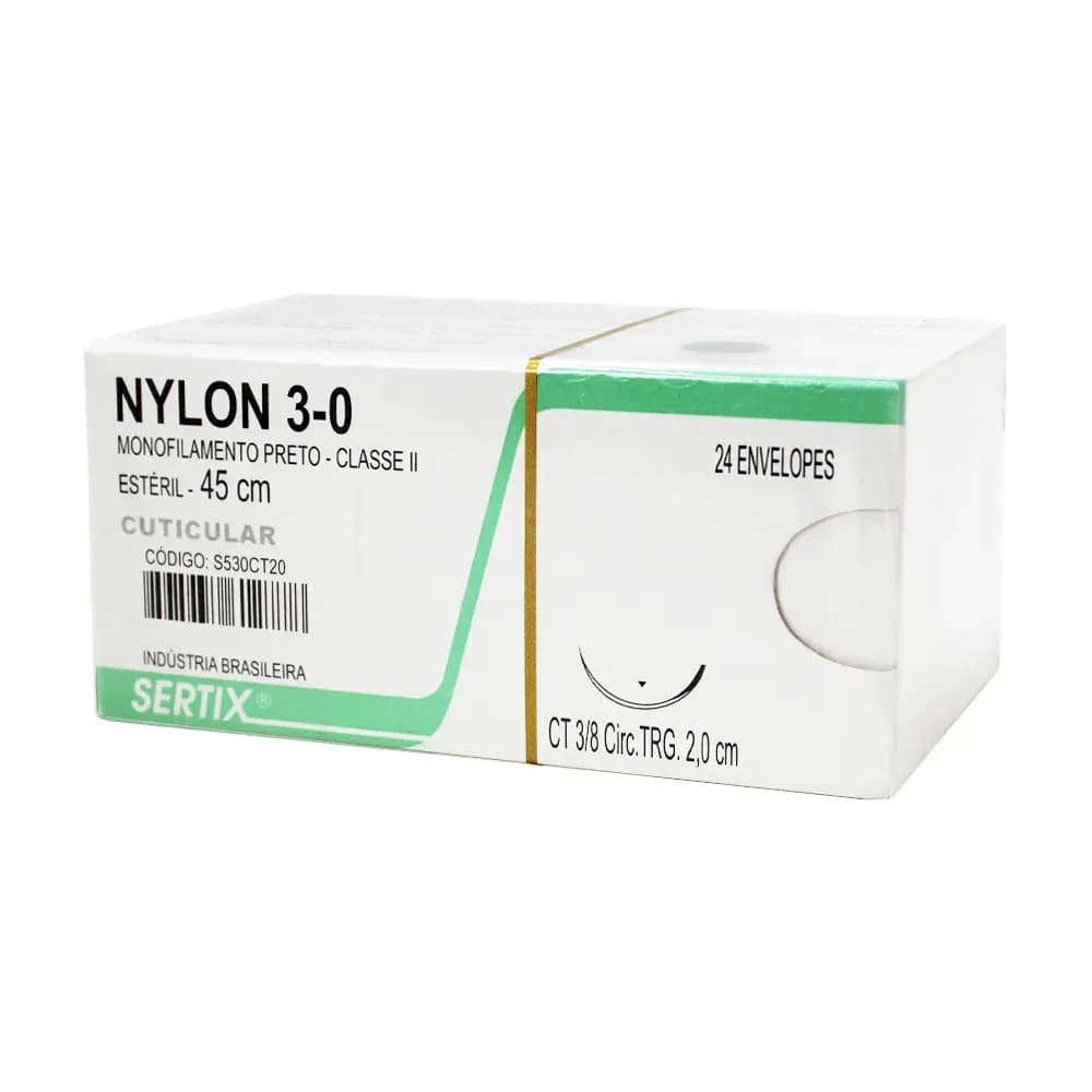 FIO SUTURA NYLON MONOFILAMENTO PRETO CUTICULAR 24UN SERTIX