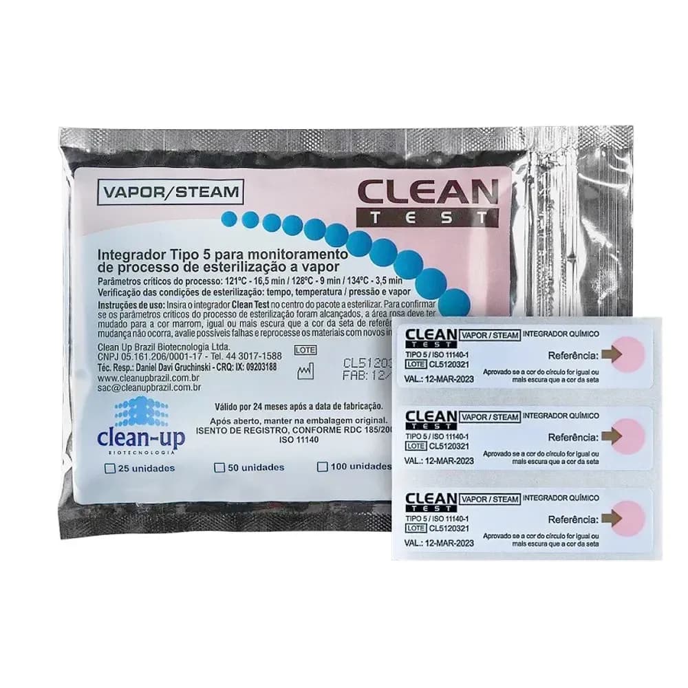 INDICADOR QUIMICO CLASSE 5 ESTERILIZAÇÃO A VAPOR CLEAN UP
