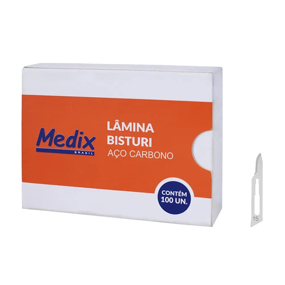 LÂMINA BISTURI AÇO CARBONO DESCARTÁVEL 100UN MEDIX
