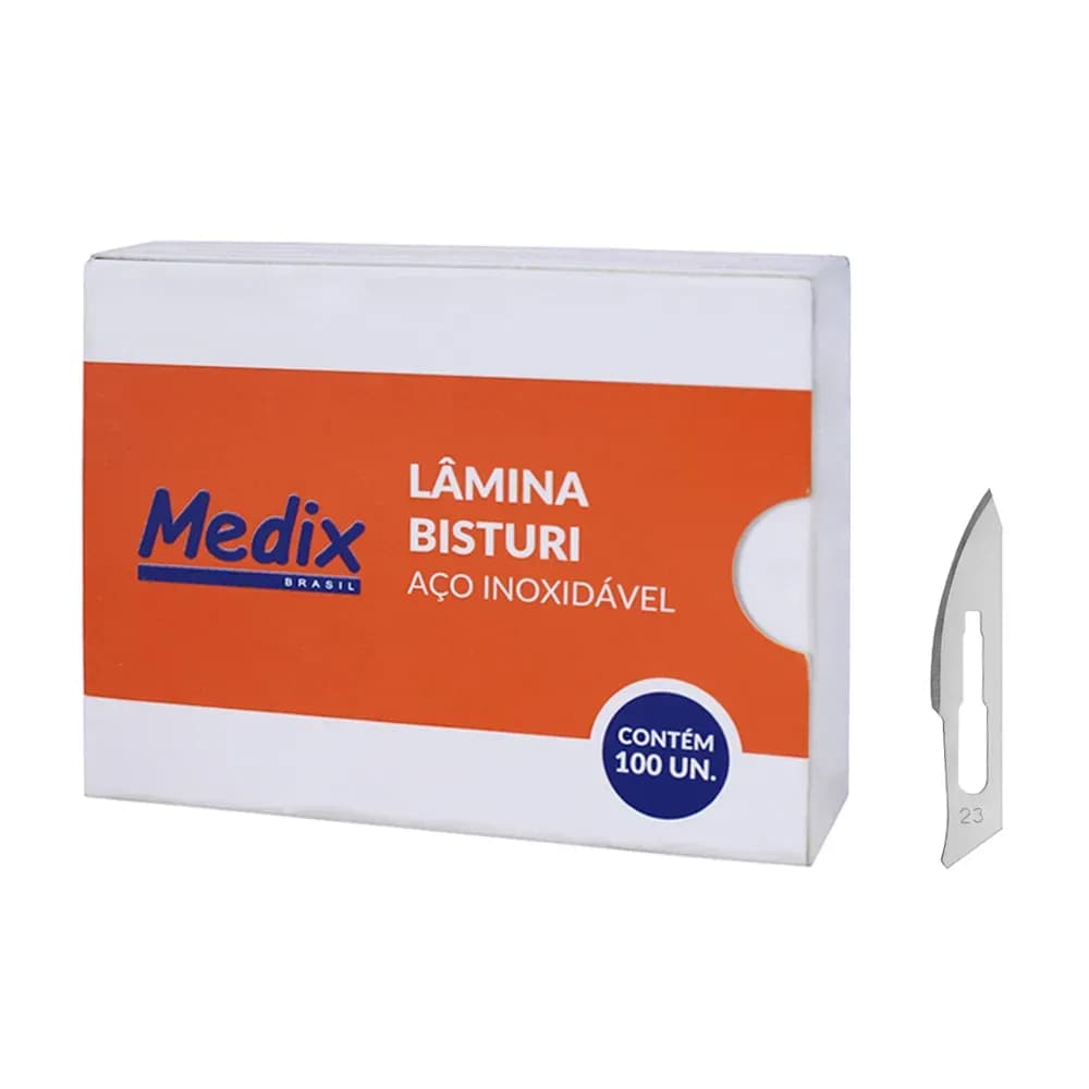 LÂMINA BISTURI AÇO INOX DESCARTÁVEL 100UN MEDIX