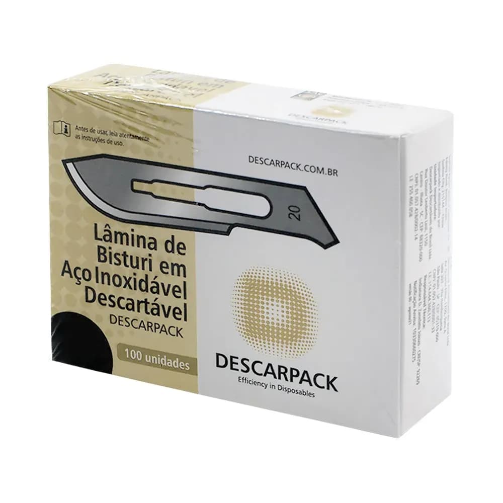 LÂMINA DE BISTURI AÇO INOXIDÁVEL DESCARTÁVEL 100UN DESCARPACK