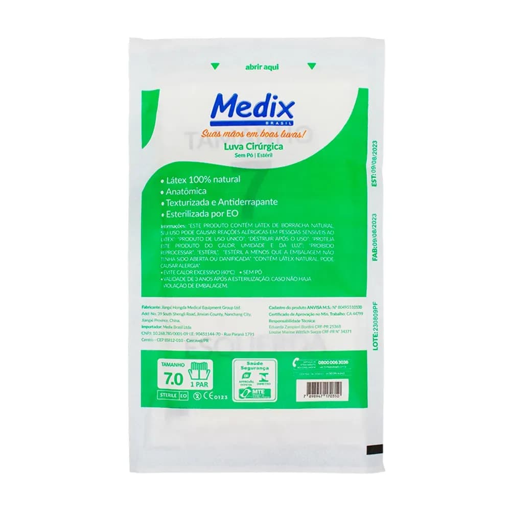 LUVA CIRÚRGICA DE LÁTEX SEM PÓ TEXTURIZADA MEDIX