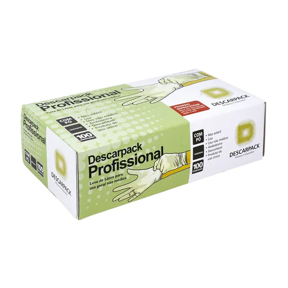 LUVA LÁTEX PROFISSIONAL COM PÓ USO GERAL 100UN DESCARPACK