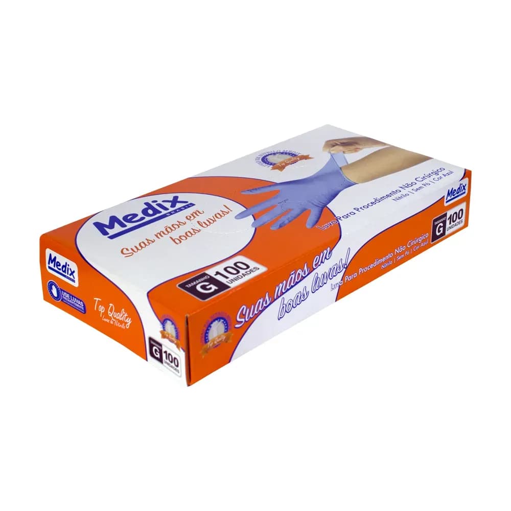 LUVA NITRÍLICA DE PROCEDIMENTO SEM PÓ COR AZUL 100UN MEDIX