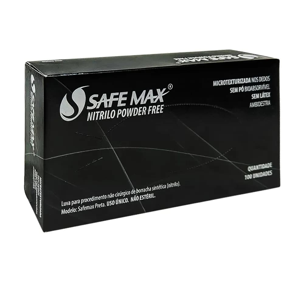 LUVA NITRÍLICA PROCEDIMENTO SEM PÓ COR PRETA 100UN SAFEMAX