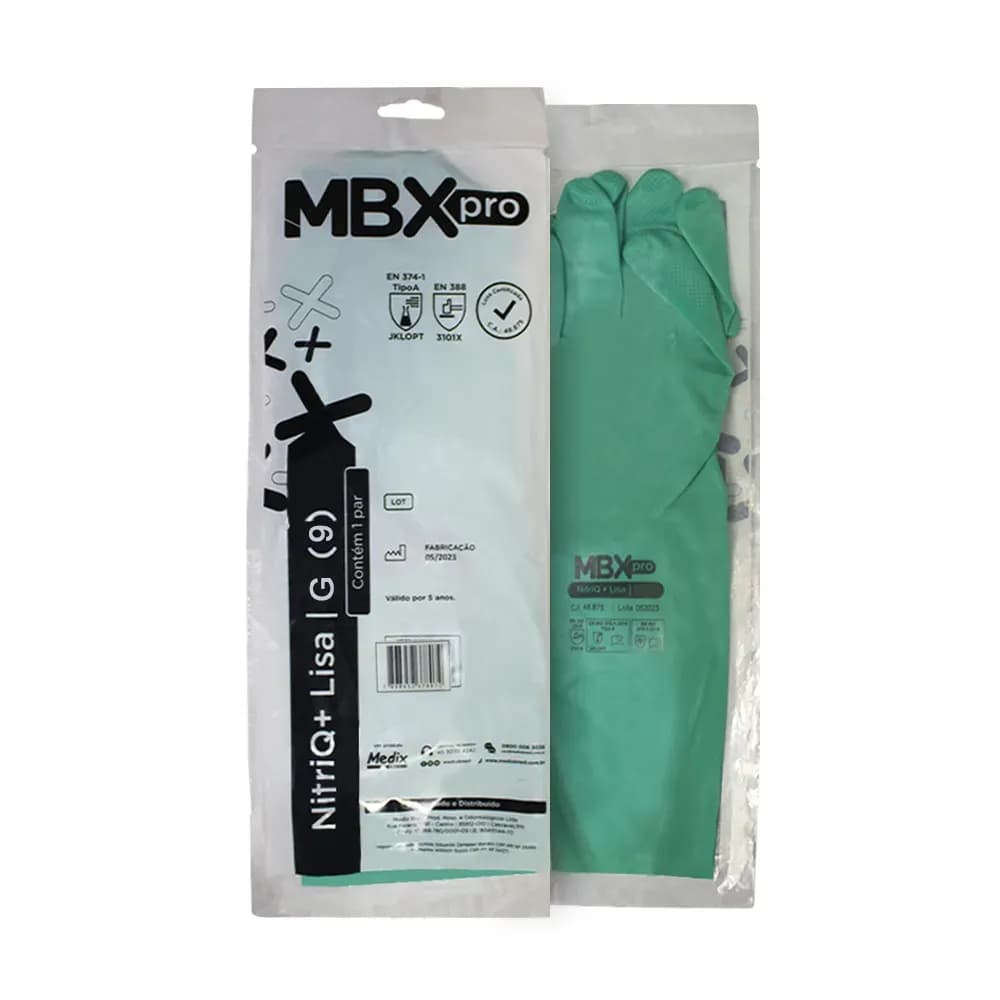 LUVA NITRÍLICA PROTEÇÃO QUÍMICA LISA NITRIQ+ MBXPRO MEDIX