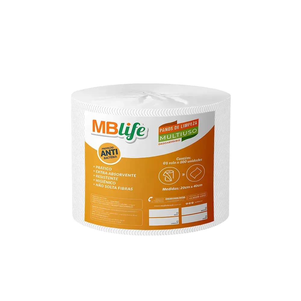 PANO MULTIÚSO EM ROLO 35GR 20CMX40CM 600UN MBLIFE